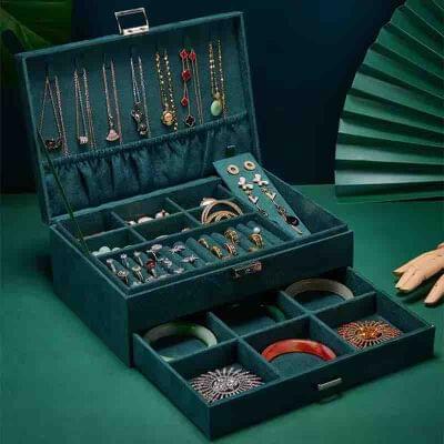 3 layer jewellery organizer green