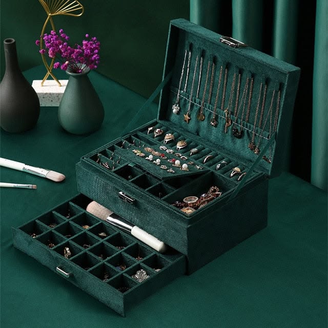 3 layer jewellery organizer green