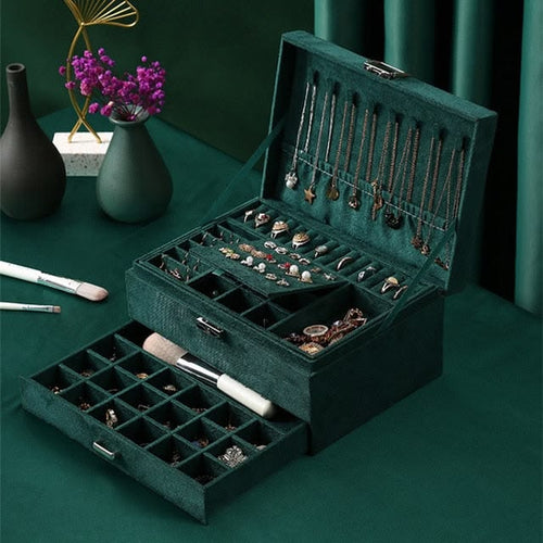 3 layer jewellery organizer green